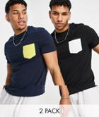 Asos Design 2 Pack T-shirt With Contrast Pocket-multi
