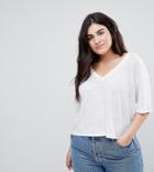 Asos Curve T-shirt With V-neck In Linen Mix - White