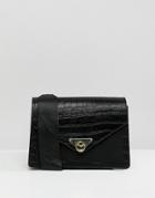 Asos Design Croc Leather Mix Shoulder Bag - Black