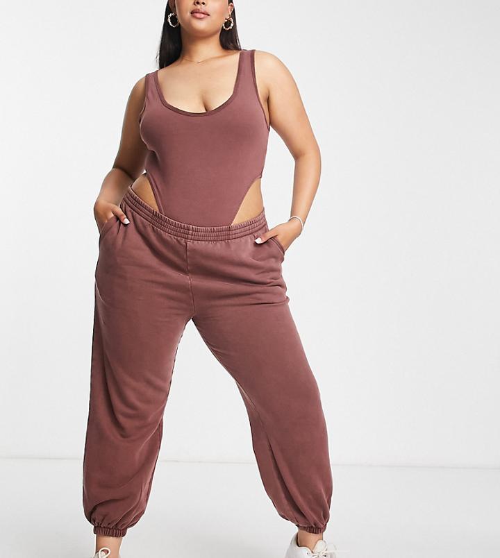 Asos Design Curve Washed Oversized Sweatpants In Brown