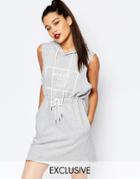 Nicce London Sweat Dress With Raw Edge Sleeves And Logo Detail - Gray