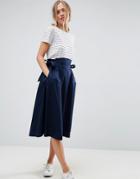 Asos Tailored Midi Skirt With Tie Side - Navy