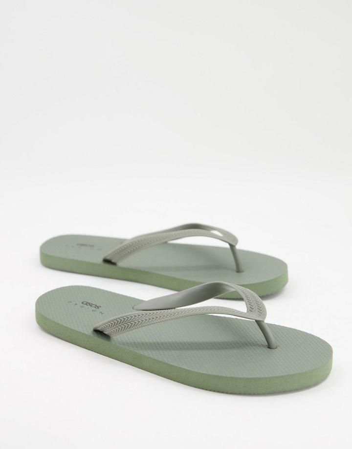 Asos Design Flip Flop In Olive Green