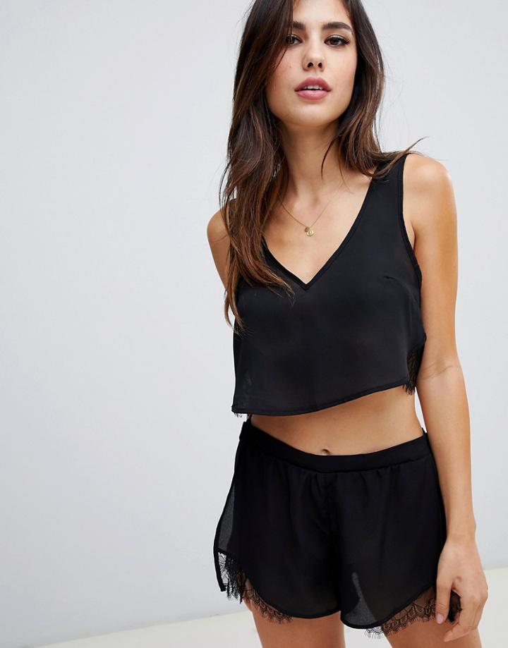 Bluebella Kamala Lace Trim Cami And Short Set - Black