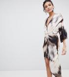 Asos Design Tall Midi Kimono Dress In Abstract Print - Multi