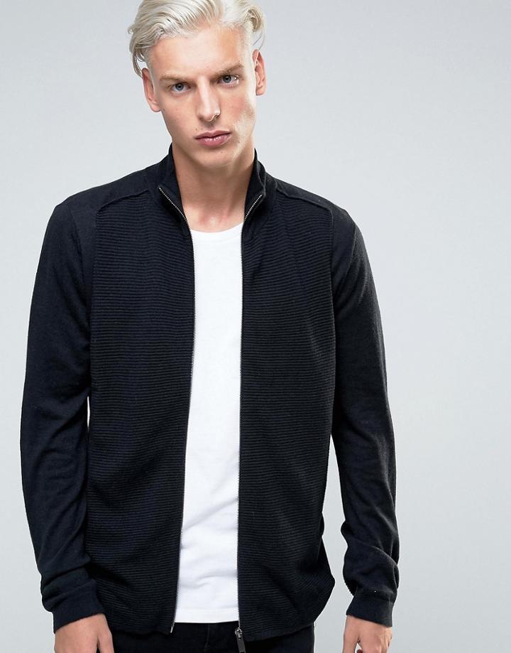 Sisley Zip Thru Cardigan With Ribbed Panelling - Gray