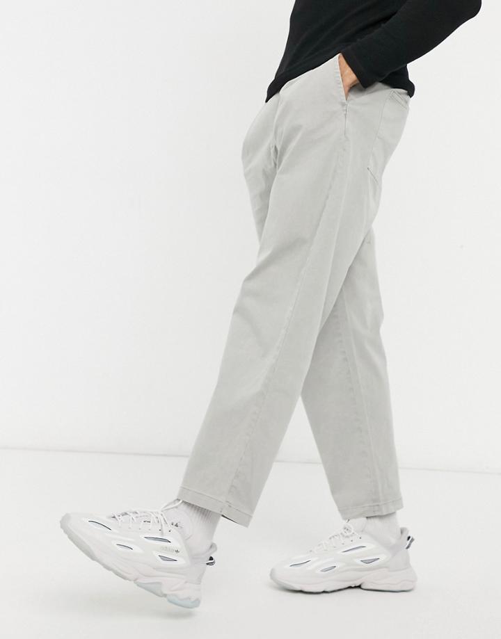 Asos Design Wide Leg Pants With Pleats In Light Gray-grey