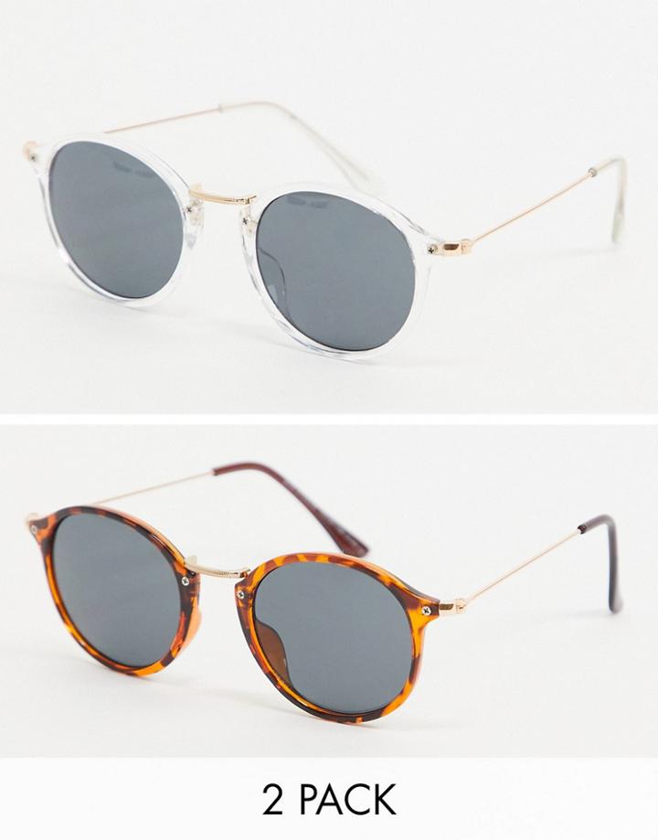 Svnx 2 Pack Rounded Sunglasses In Clear With Black Lens-multi