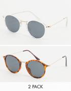 Svnx 2 Pack Rounded Sunglasses In Clear With Black Lens-multi