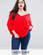 Asos Curve Sweater With V Neck In Swing Shape - Red
