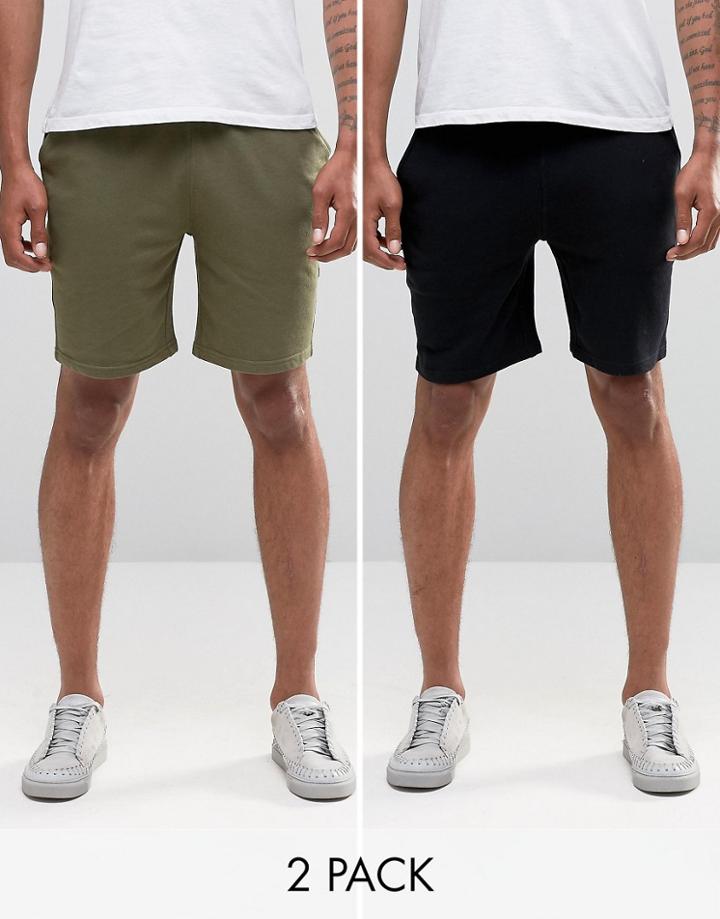 Asos Jersey Shorts In Khaki/black 2 Pack Save 15%