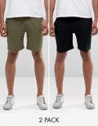 Asos Jersey Shorts In Khaki/black 2 Pack Save 15%