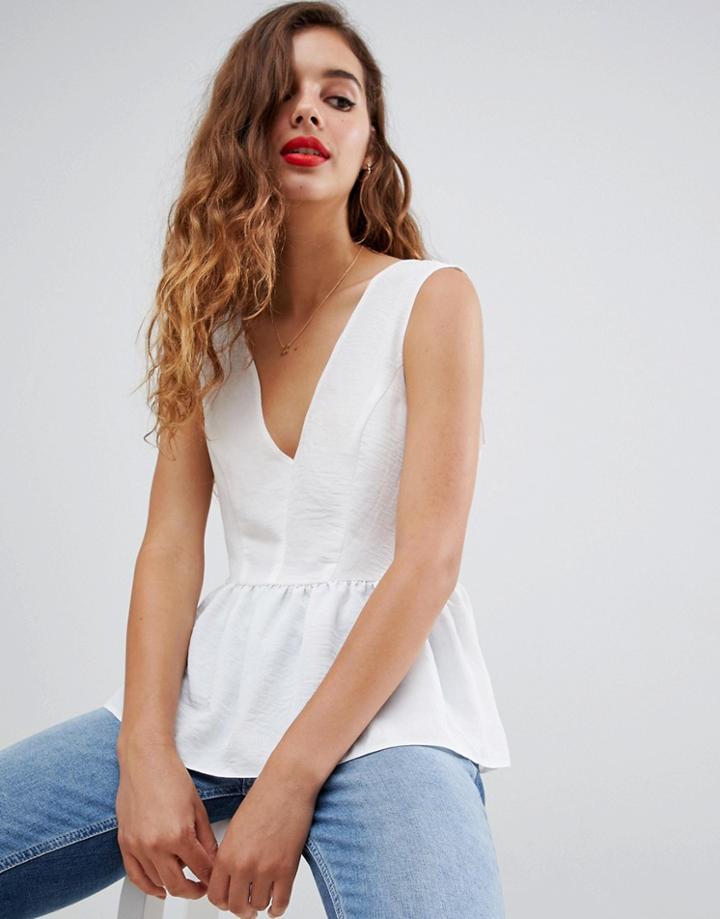 Asos Design Relaxed Cami With Pephem - White