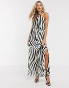 Lipsy X Abbey Clancy Halterneck Swing Dress In Zebra Print-multi