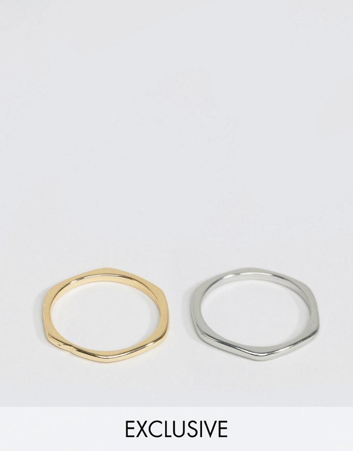 Designb London Pyramid Band Rings In 2 Pack - Multi