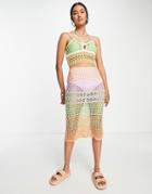 Asos Design Midi Dress In Multi Color Open Stitch