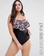 Costa Del Sol Swimsuit With Printed Frill - Black