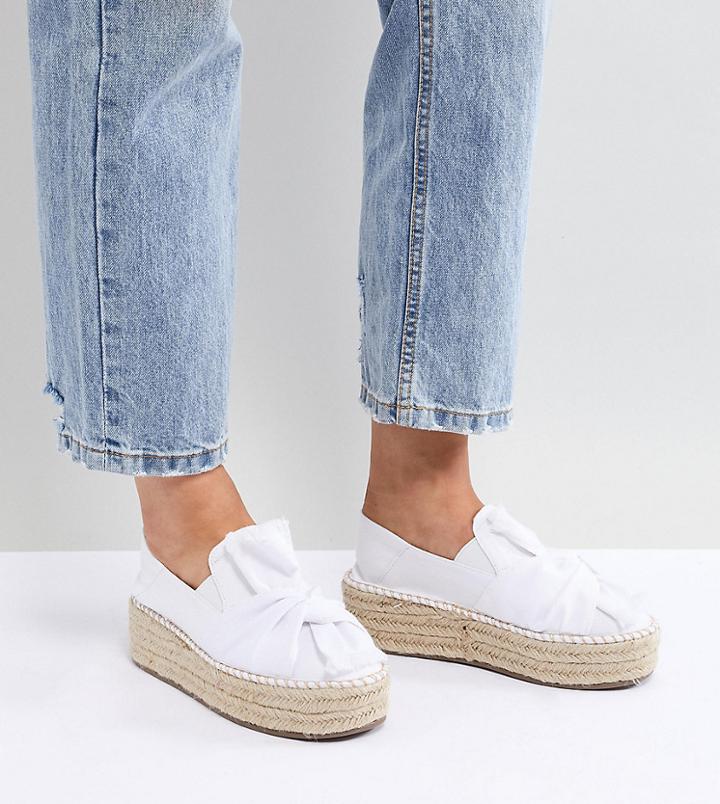 Lost Ink Wide Fit White Denim Flatform Espadrilles - White