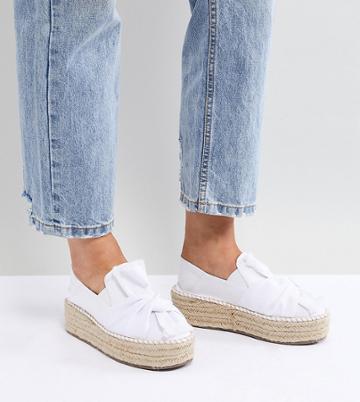 Lost Ink Wide Fit White Denim Flatform Espadrilles - White