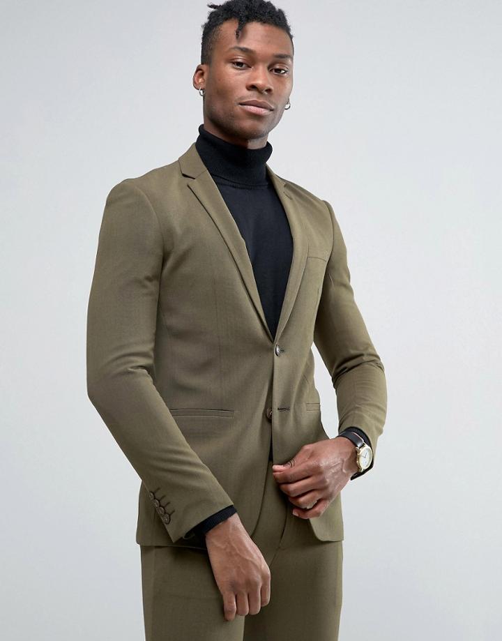 Rogues Of London Super Skinny Suit Jacket - Green