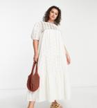 Asos Design Curve Crochet Insert Broderie Midi Dress In Natural-neutral
