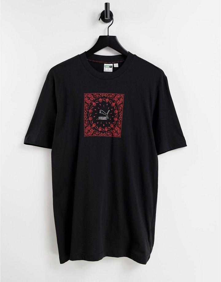 Puma Offbeat Paisley Chest Logo T-shirt In Black