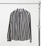 Asos Design Tall '90s Oversized Shirt In Linen Collegiate Stripe-green