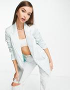 Aligne Organic Cotton Tailored Single Breasted Longline Blazer In Mint-green