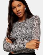Topshop Mesh Top In Monochrome Animal Print-black