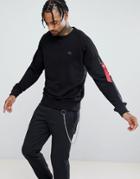 Alpha Industries X-fit Tab Sleeve Crew Neck Sweatshirt In Black - Black