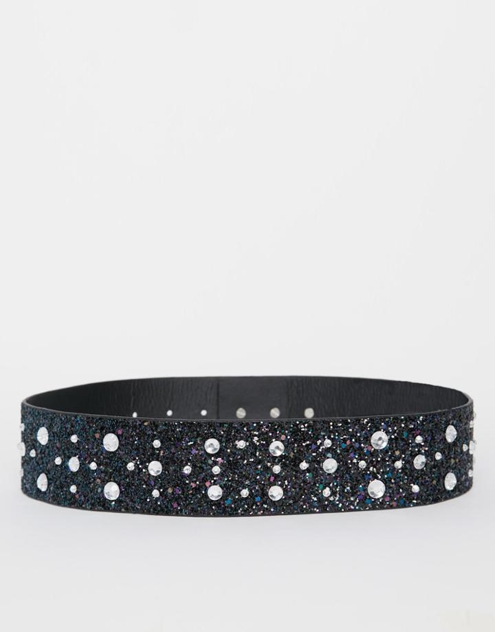 Asos Co-ord Glitter And Gem Waist Belt - Black
