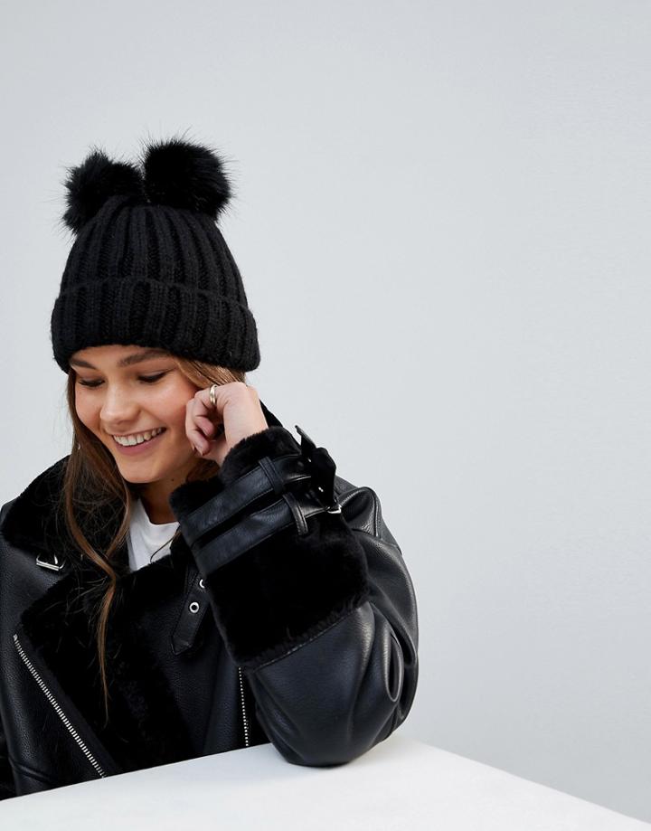 Oasis Double Pom Pom Beanies - Black