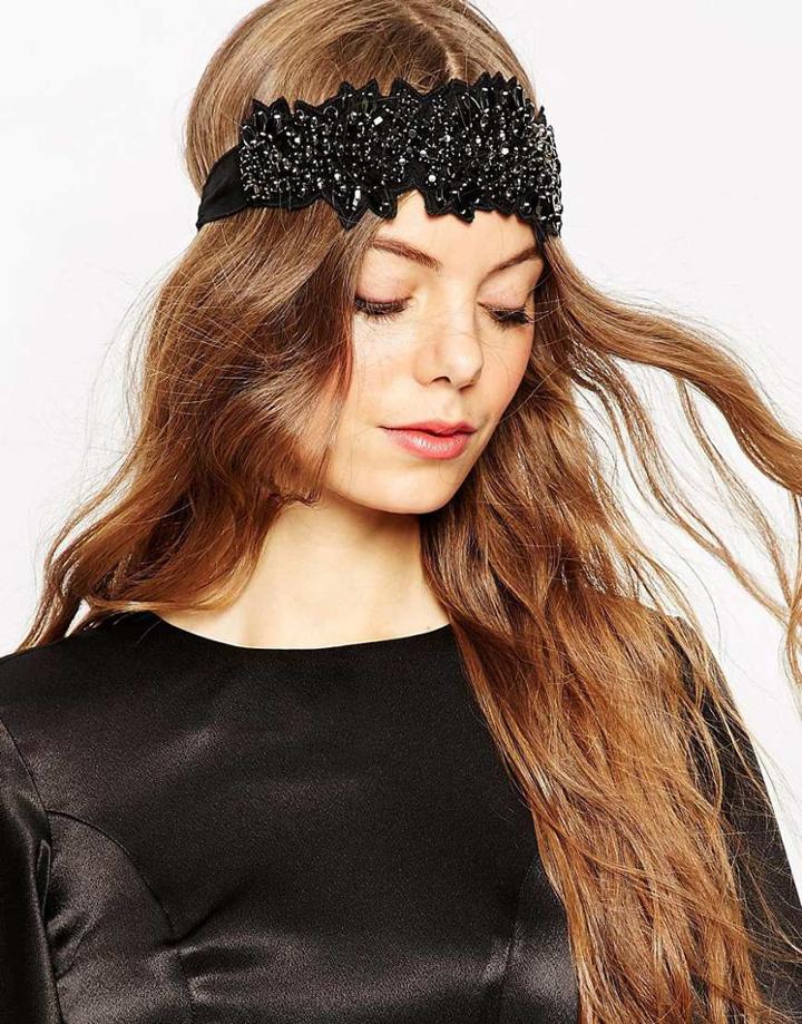 Asos Premium Embellished Black Lace Headband - Black