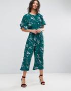 Asos Tea Jumpsuit With Elasticated Belt In Print - Multi