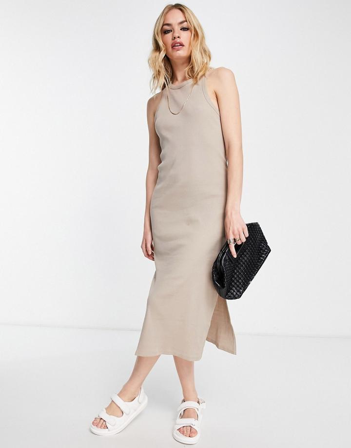 Calvin Klein Jeans Racerback Tank Ribbed Midi Dress-neutral