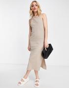 Calvin Klein Jeans Racerback Tank Ribbed Midi Dress-neutral