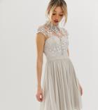 Chi Chi London Petite Mini Prom Dress With Lace Collar In Gray - Gray