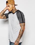 Asos T-shirt With Contrast Raglan Sleeves And Contrast Piping In Relaxed Fit - Gray