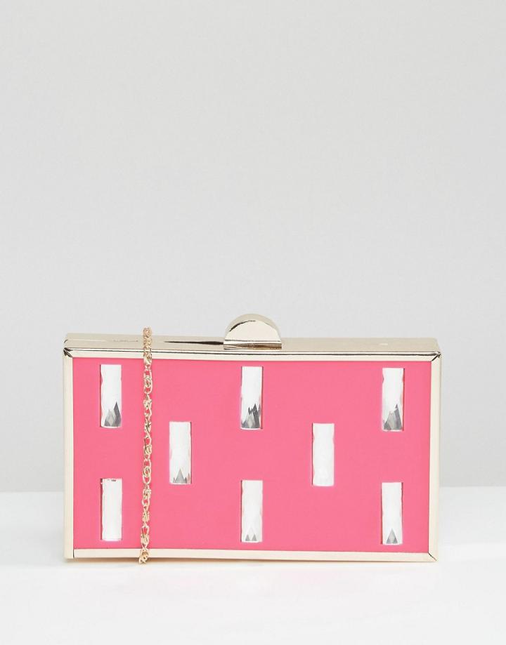 Liquorish Clutch Bag With Rectangular Jewel Detail - Pink