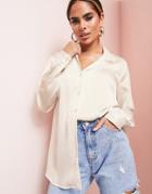 Asos Design Relaxed Satin Long Sleeve Shirt In Oyster-brown