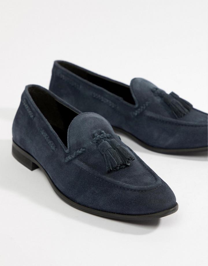 Kg By Kurt Geiger Wide Fit Tassel Loafers In Navy Suede - Blue