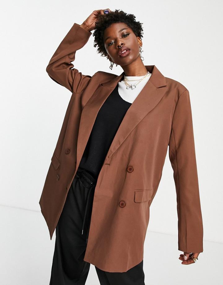 Heartbreak Oversized Dad Blazer In Chocolate Brown