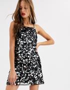 Asos Design Mini Cami Dress In Disc Sequin-silver