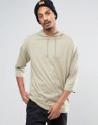 Asos Oversized T-shirt With 3/4 Sleeve And Hood - Beige