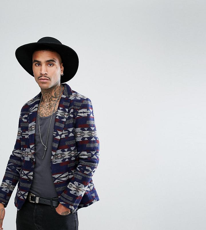 Reclaimed Vintage Geo-tribal Blazer - Blue