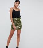 Asos Design Tall Mini Sequin Skirt - Green