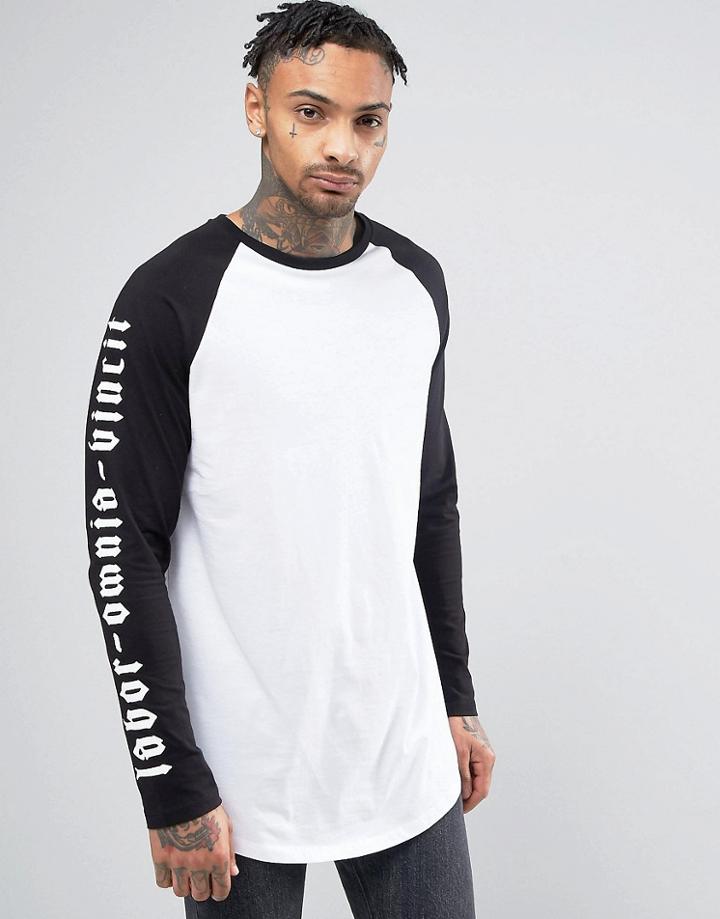Asos Super Longline Long Sleeve T-shirt With Contrast Raglan And Gothi