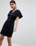 Asos Design Mini Swing Dress With Button Detail-black