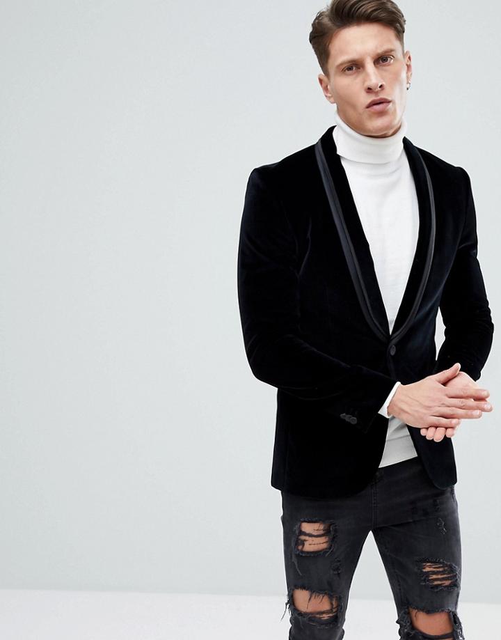 Hugo Velvet Evening Blazer In Black - Black