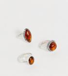 Sacred Hawk Statement Amber Multipack Of Rings - Silver